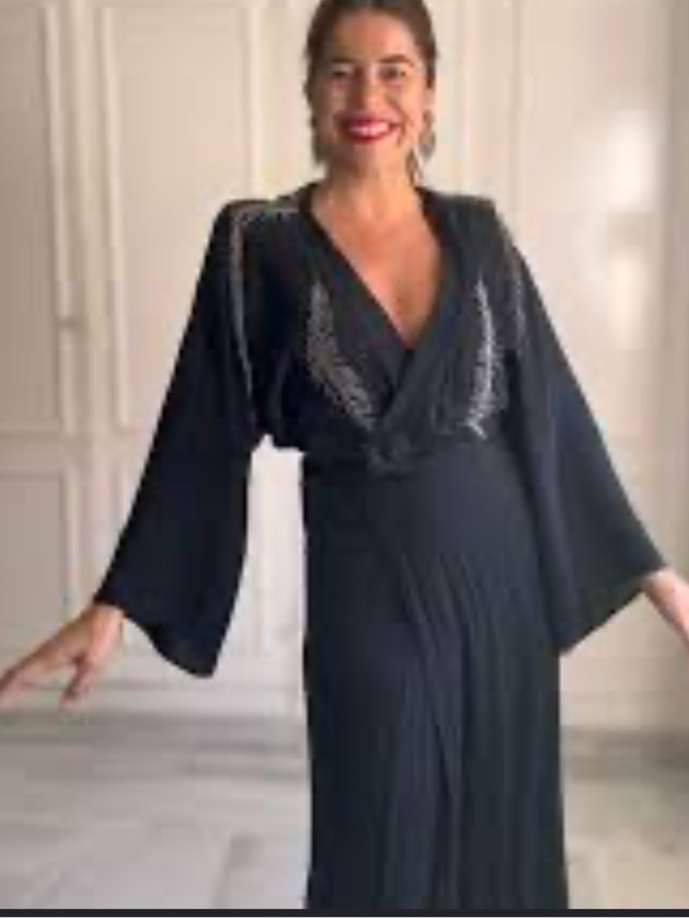Zara Black Embroidered Long-Sleeve Maxi Dress